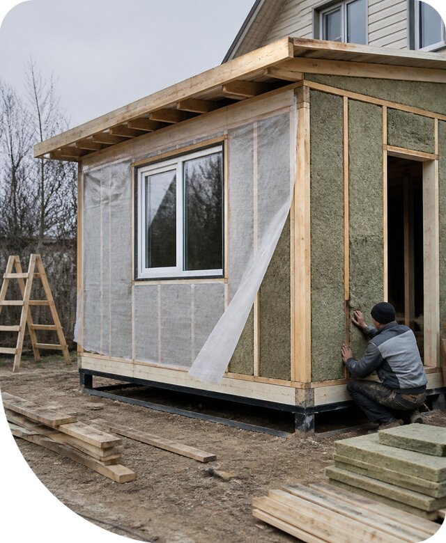 Утепленная пристройка к дому под ключ с монтажом в Канске